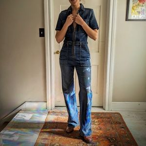 70’s style zip up denim jumpsuit